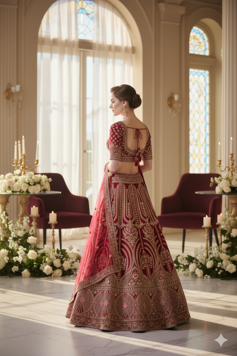 Silakaari Exquisite Dusty Hot Pink Velvet Heavy Bridal Lehenga Set with Embroidery