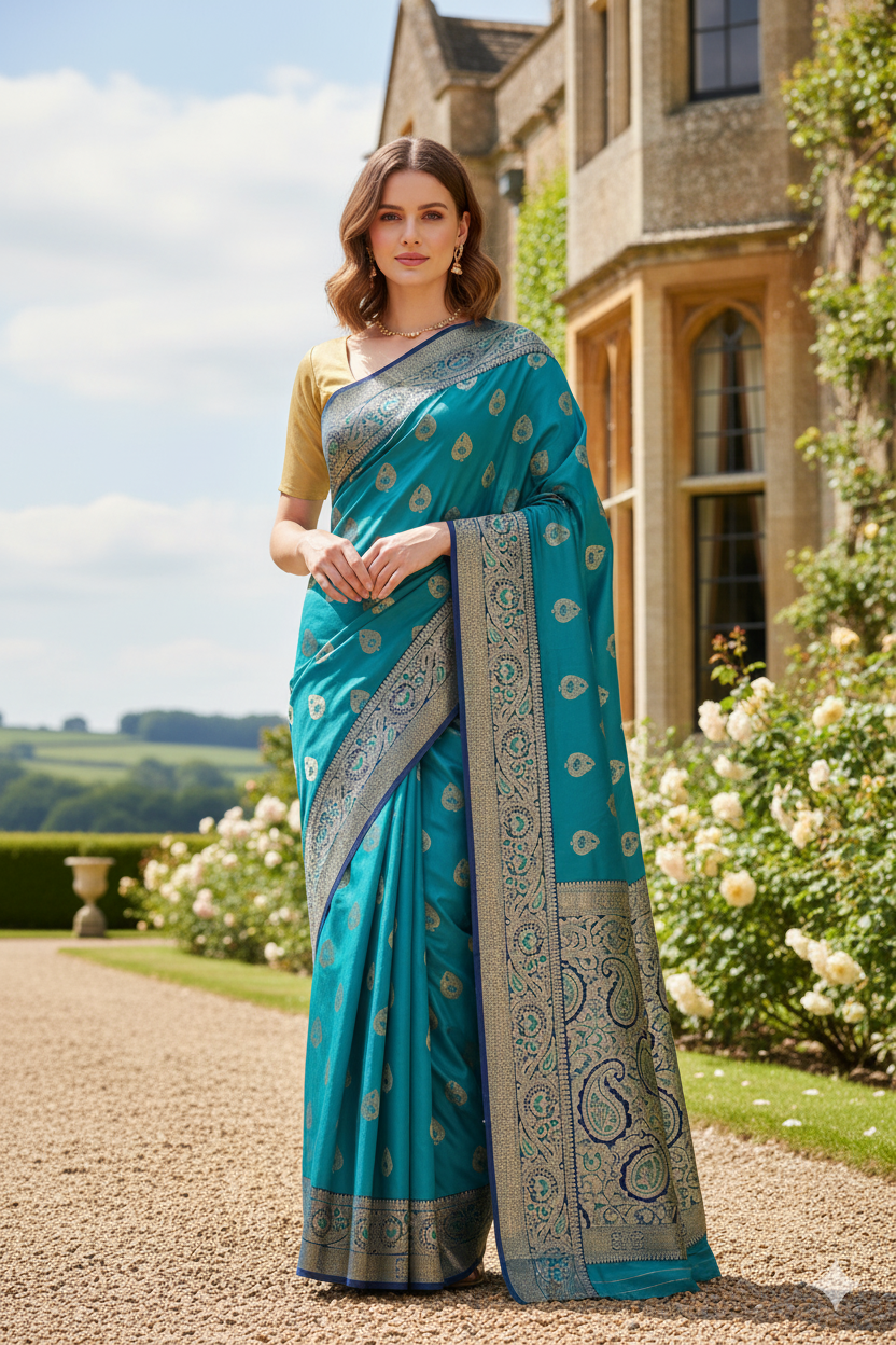 Silakaari Women's Heavy Zari Lacy Border Fancy Banarasi Saree