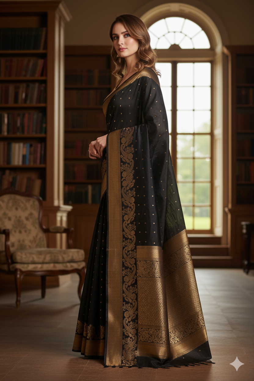 Silakaari Divine Black Soft Jacquard Banarasi Saree