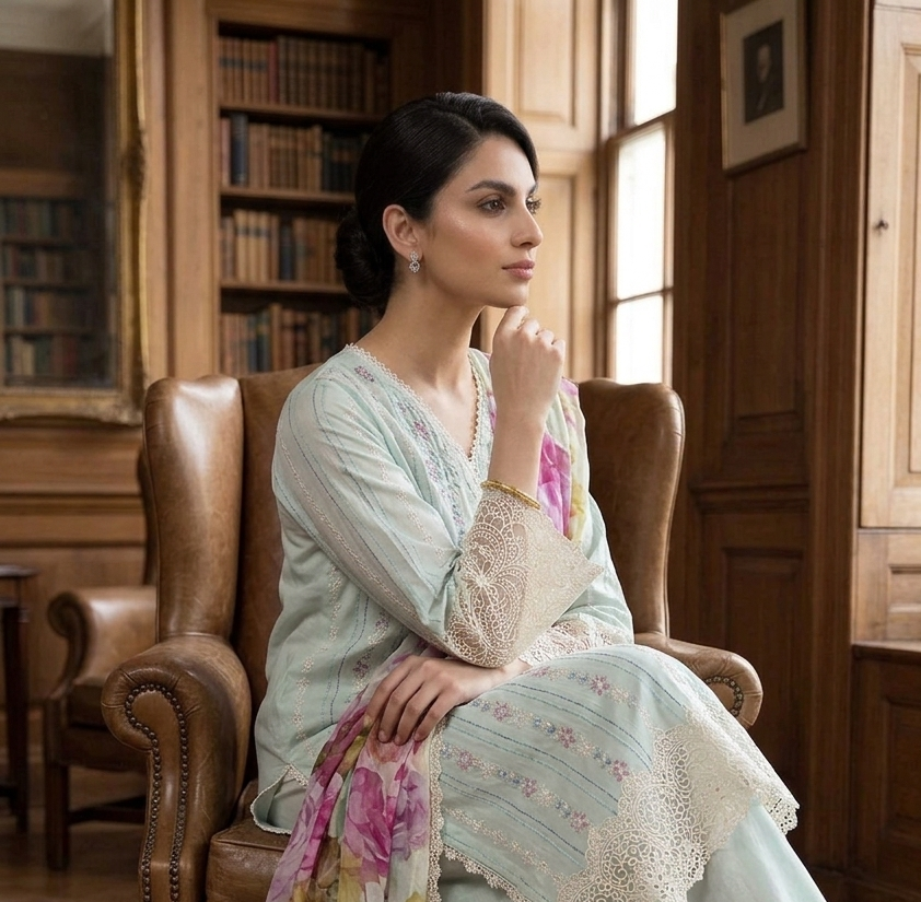 Silakaari Nazakat Pure Lawn Teal Blue Embroidery Pakistani Ready-Made Dress