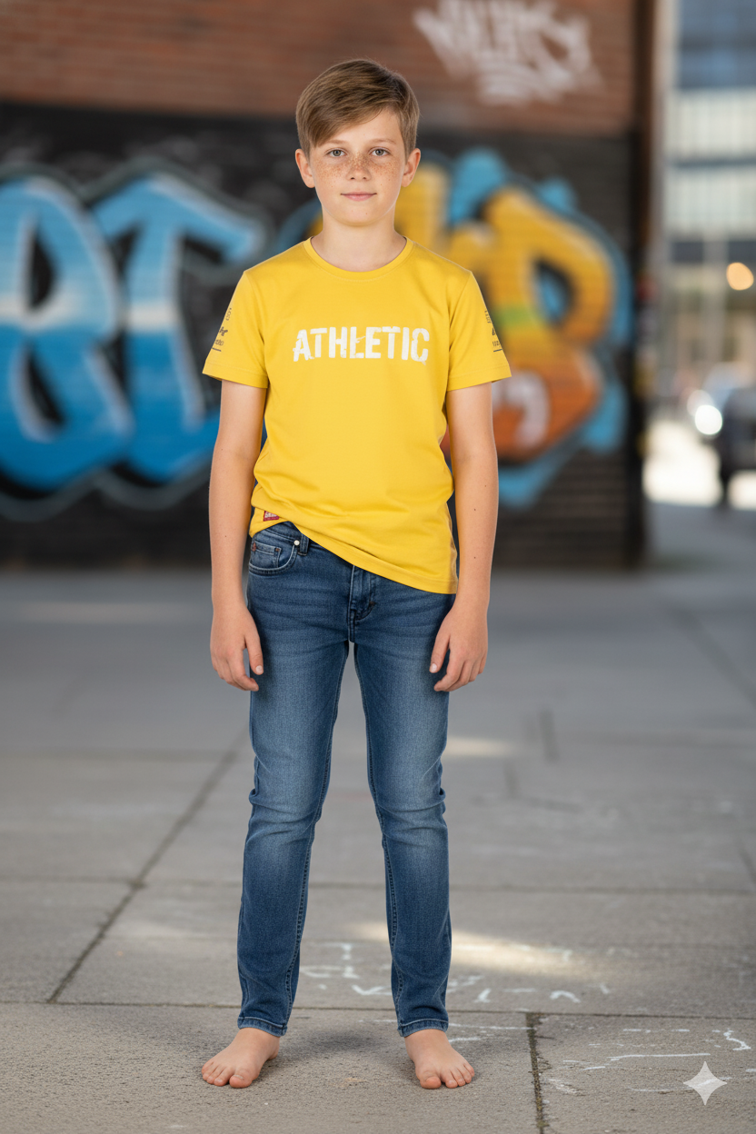 Silakaari Beck Mustard T-Shirt With Blue Solid Denim Jeans Set For Boys