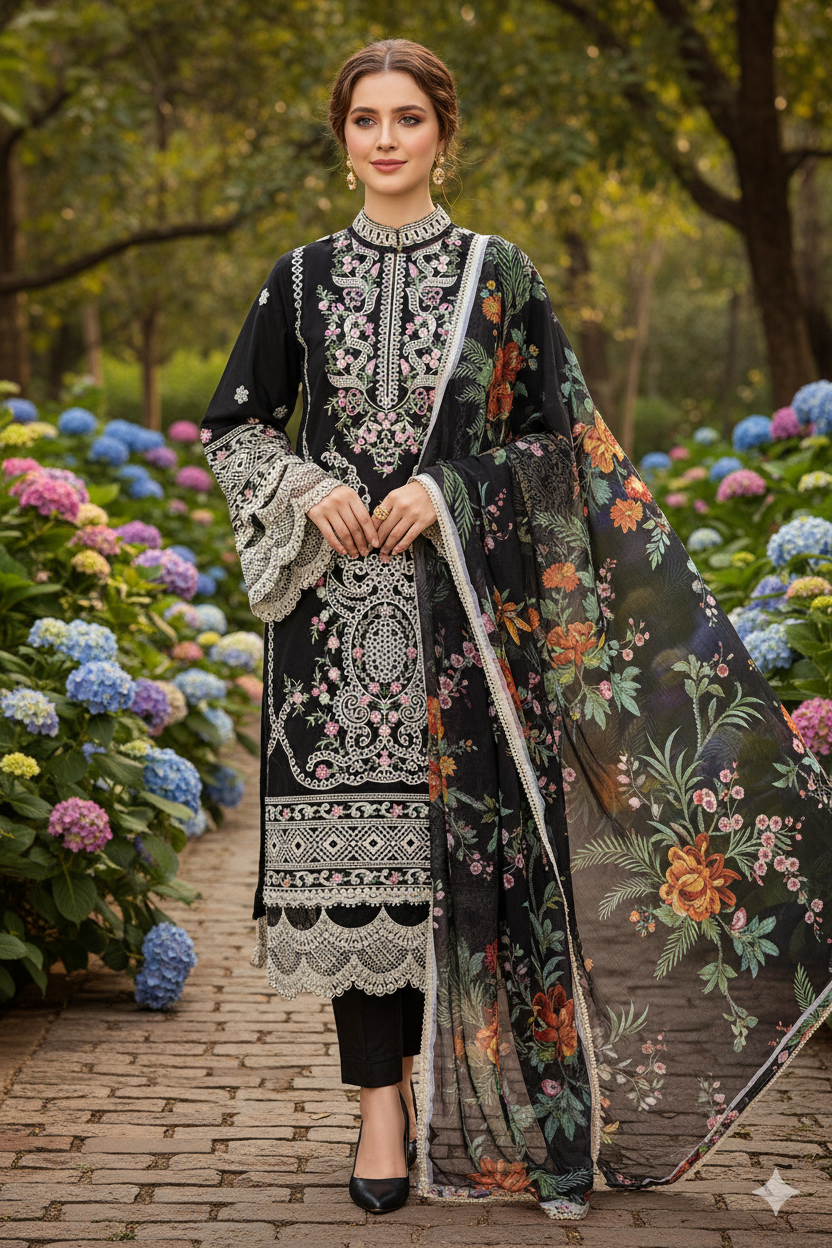 Silakaari Aarzoo Pure Lawn Heavy Embroidery Panel Cut Work Unstitched  Suits