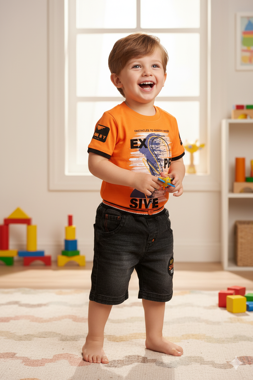 Silakaari Kids Printed Regular T-Shirt& Shorts Set For Boys