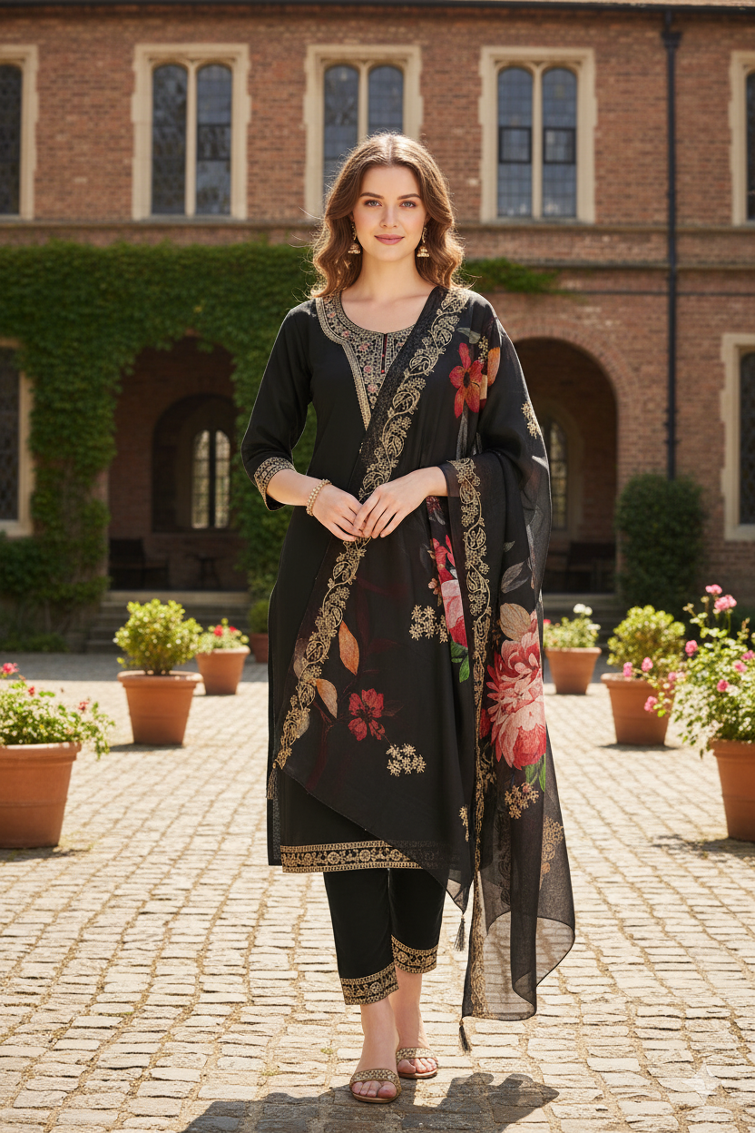 Silakaari Women's Heavy Sequin Work Festive Kurti Pant Dupatta Set