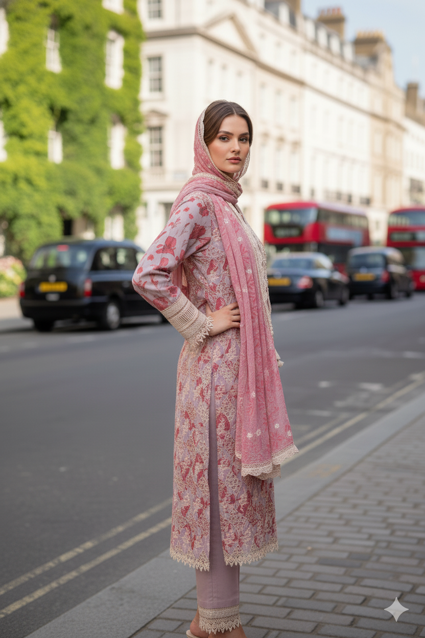 Silakaari Women's Magenta Hakoba  Kurti Pant Dupatta Set