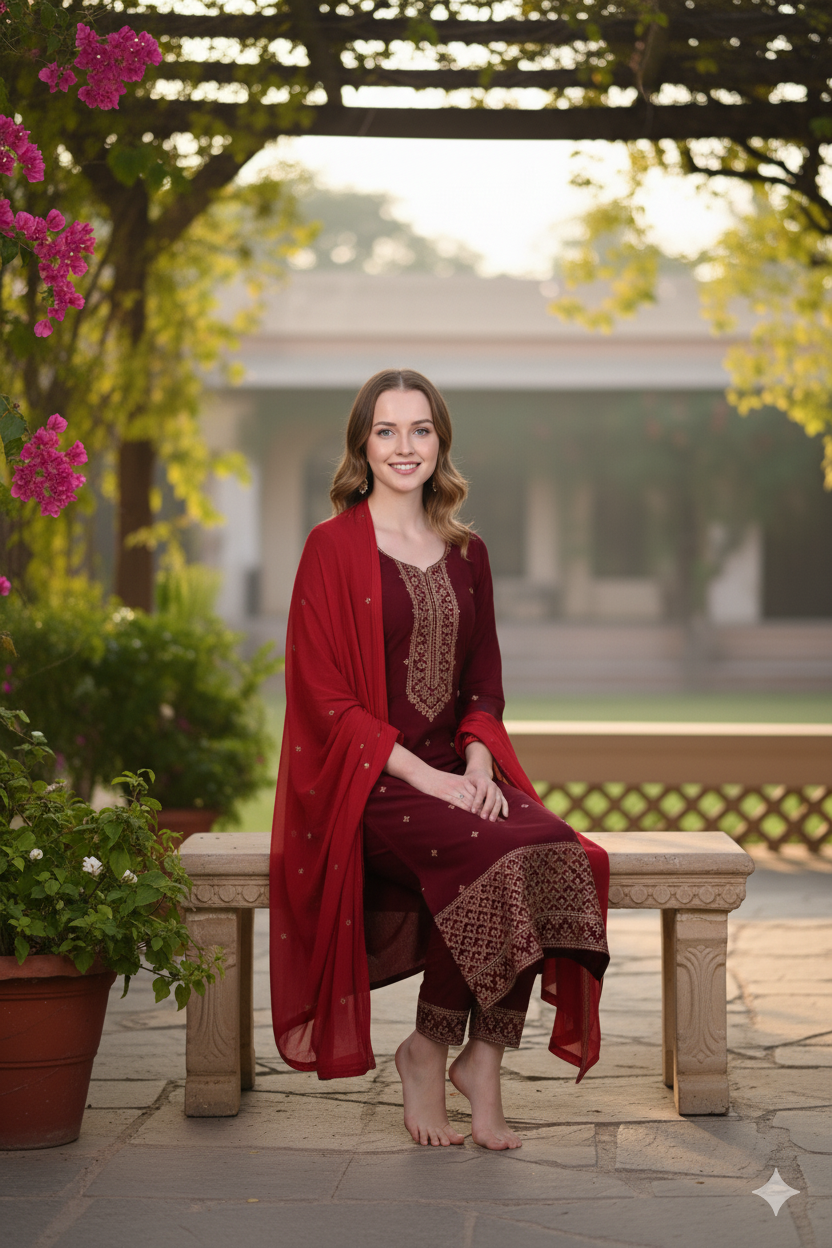 Silakaari Women's vichitra Gold Sequins Heavy Kurti Pant Dupatta Set