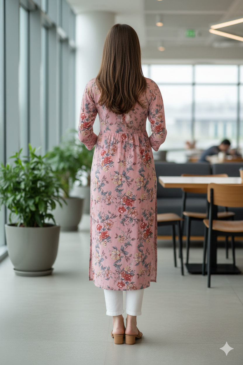 Silakaari Adeela Digital Printed Mirror Smocking Straight Long Kurti