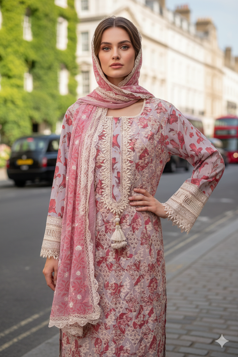 Silakaari Women's Magenta Hakoba  Kurti Pant Dupatta Set