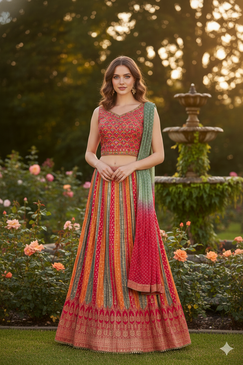 Silakaari Fancy Jaipuri Bandhani Silk Party Wear Lehenga Sharara set