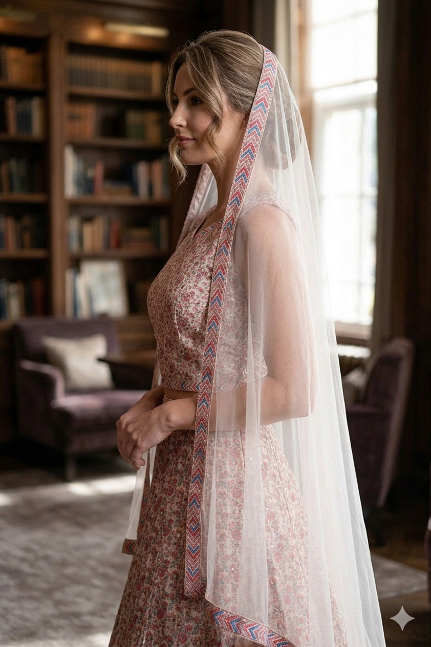 Silakaari Cream-Pink Ada Mirror Sequin Crop Top Fancy Party Wear Lehenga Sharara set