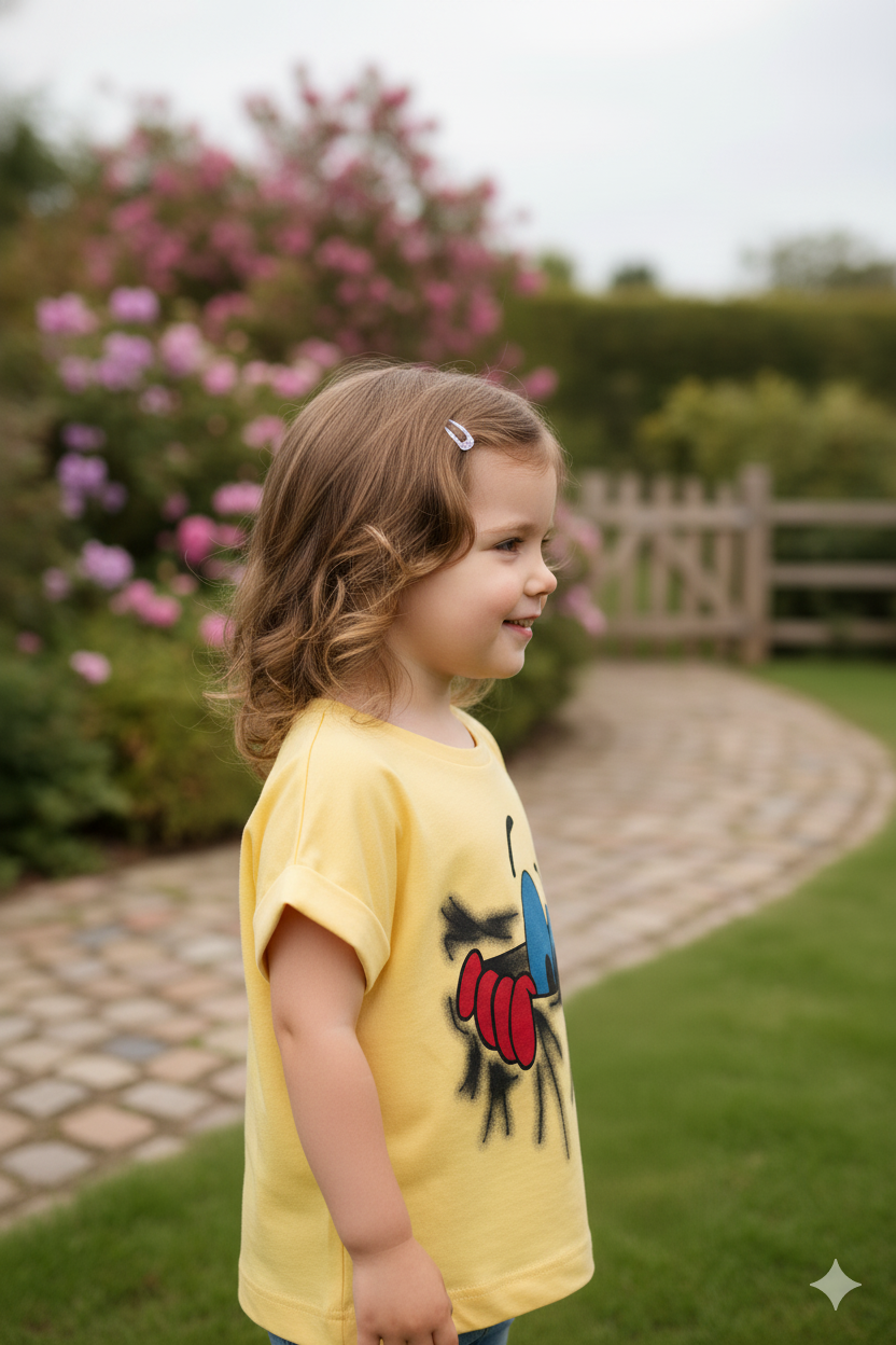 Silakaari Kids Yellow Printed Fancy Top T-Shirt For Girls