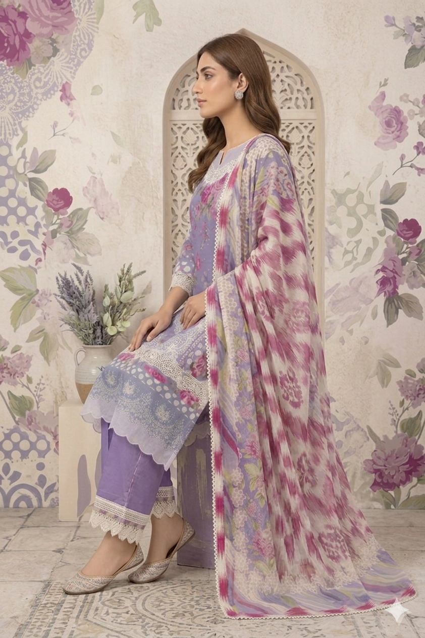 Silakaari Gumaan Pure Lawn Lalick Superior Organza Patch Work Embroidery Pakistani Ready-Made Dress