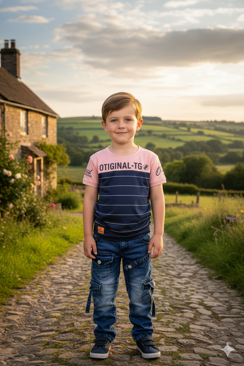Silakaari Kace Blue Striped T-Shirt With Blue Denim Jeans Set For Boys