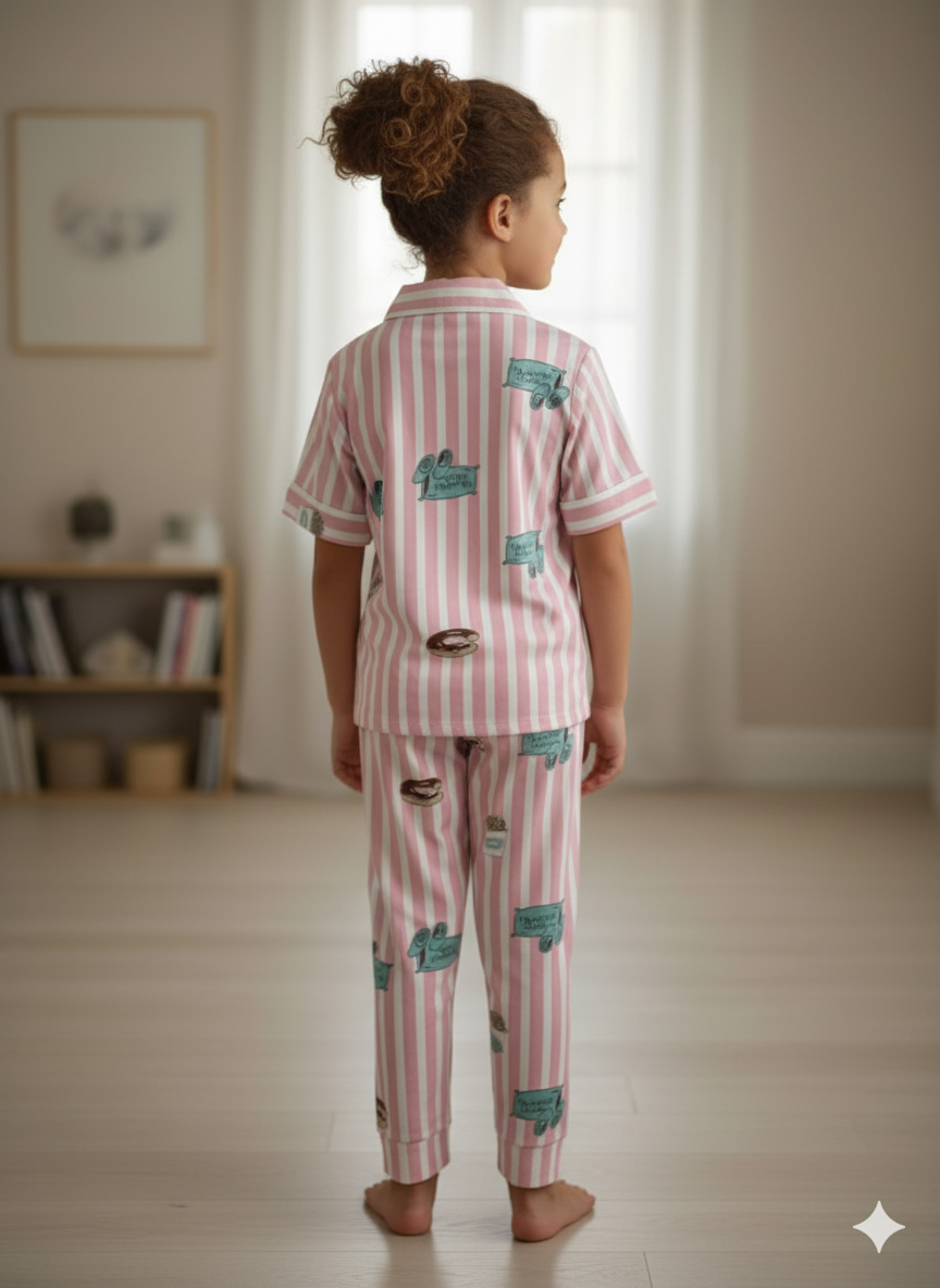 Silakaari Kids Pink Casual Printed Night Dress For Girls