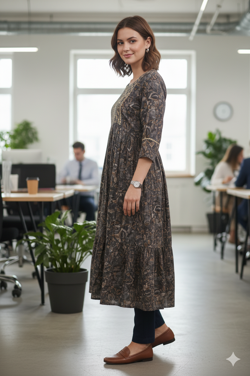 Silakaari Aziza Grey Premium Gota Sequin Frock Style Kurti