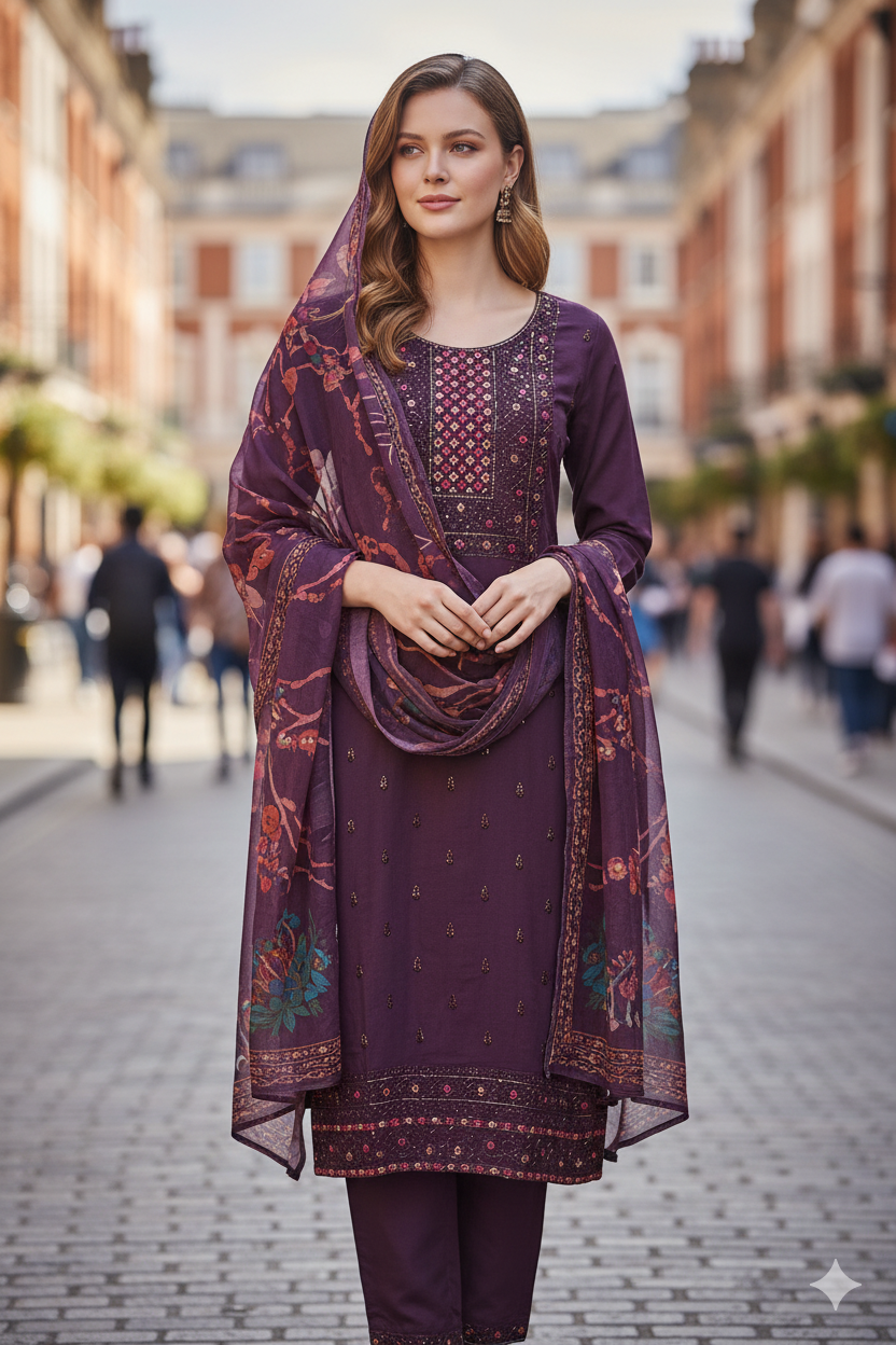 Silakaari Women's Sequin Fancy Mirror Embroidered Kurti Pant Dupatta Set