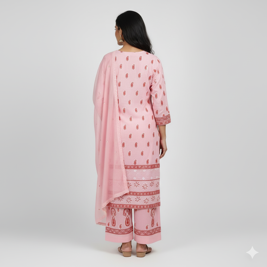 Silakaari Mehazabien Pink-Red Badla Mukaish Work Premium Handwork Unstitched Dress Material