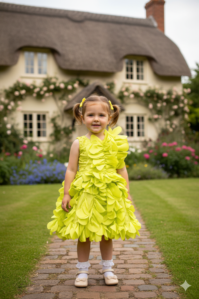 Silakaari Meher Kids Green Satin Sleeveless Beautiful Layered Party Frock Flower Dress for Girls