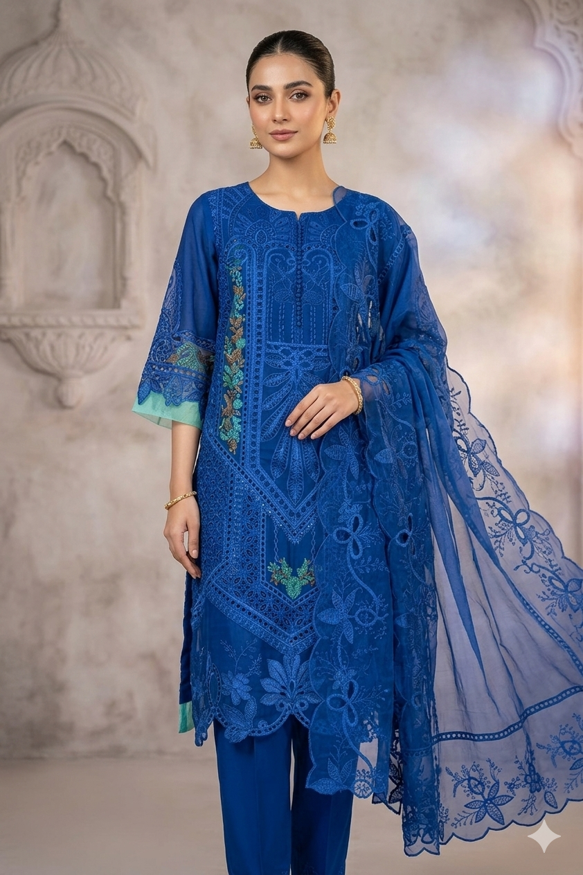 Silakaari Mehwish Pure Organza Heavy Patch Premium Pakistani Ready-Made Dress