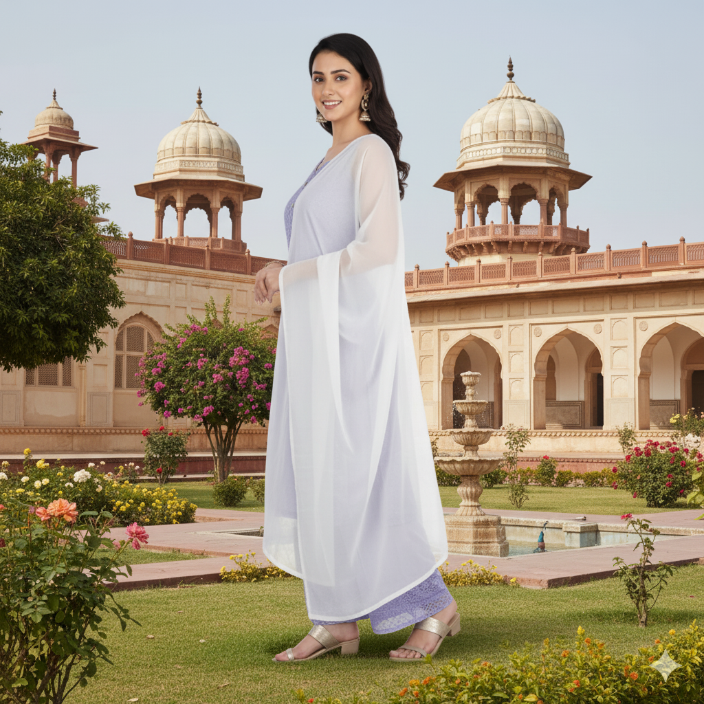 Silakaari Dharti Pure Organza Premium Fine Hand Work Lucknowi Unstitched Dress Material