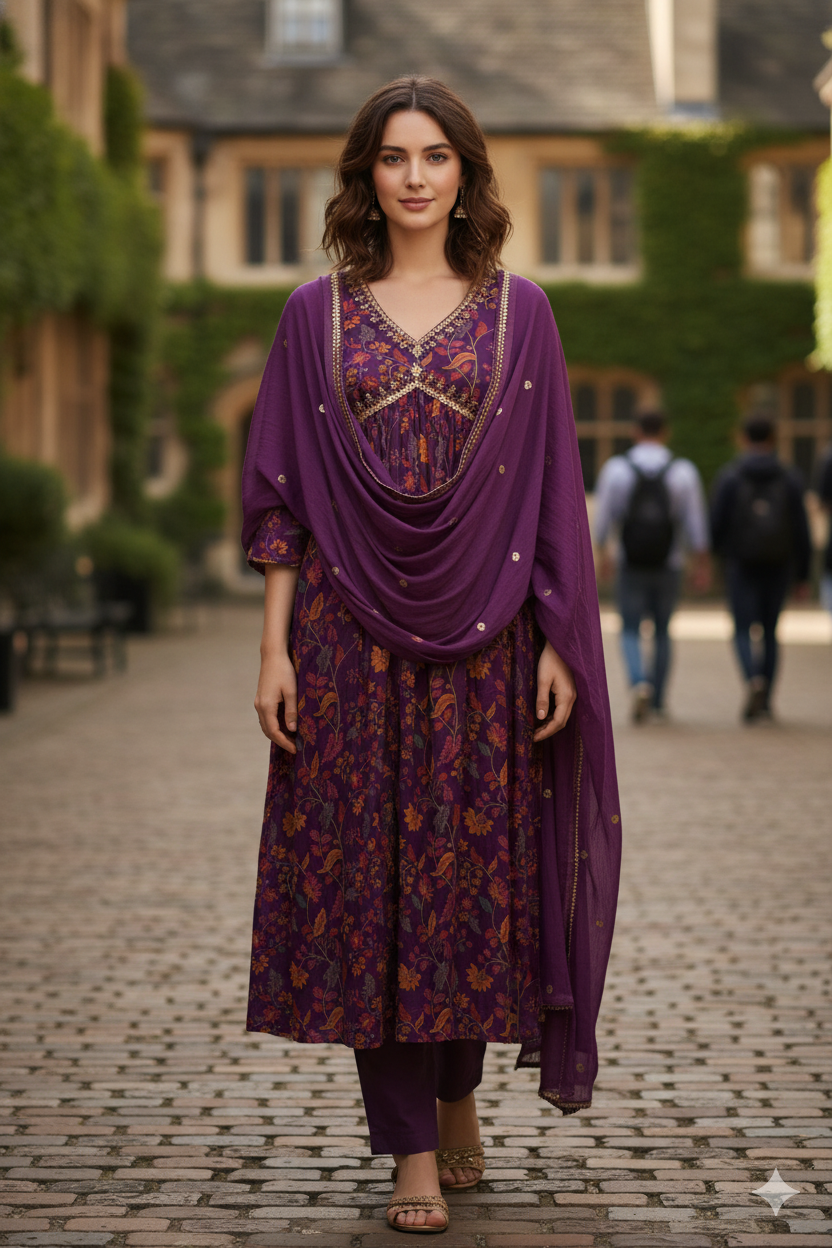 Silakaari Women's Mirror Work Chinon Alia Cut Pure Hand work Salwar Kameez Dupatta Set