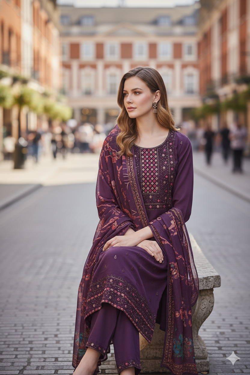 Silakaari Women's Sequin Fancy Mirror Embroidered Kurti Pant Dupatta Set