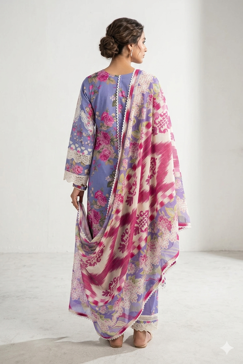 Silakaari Gumaan Pure Lawn Lalick Superior Organza Patch Work Embroidery Pakistani Ready-Made Dress