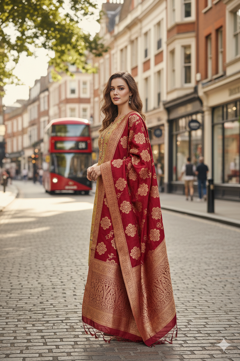 Silakaari Women's Plus Size Zari Banarasi Silk Unstitched Dress Material