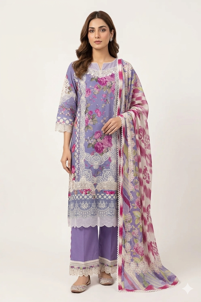 Silakaari Gumaan Pure Lawn Lalick Superior Organza Patch Work Embroidery Pakistani Ready-Made Dress