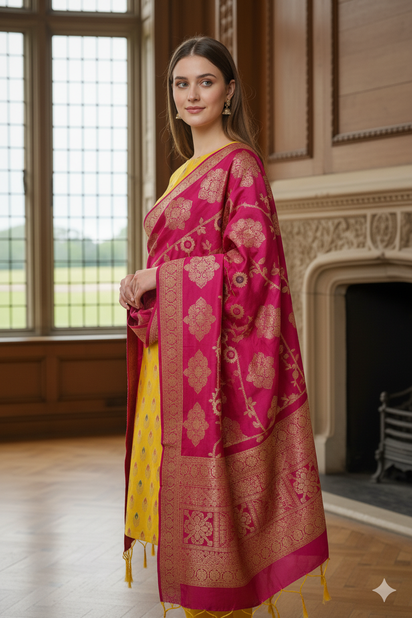 Silakaari Women's Plus Size Zari Banarasi Silk Unstitched Dress Material