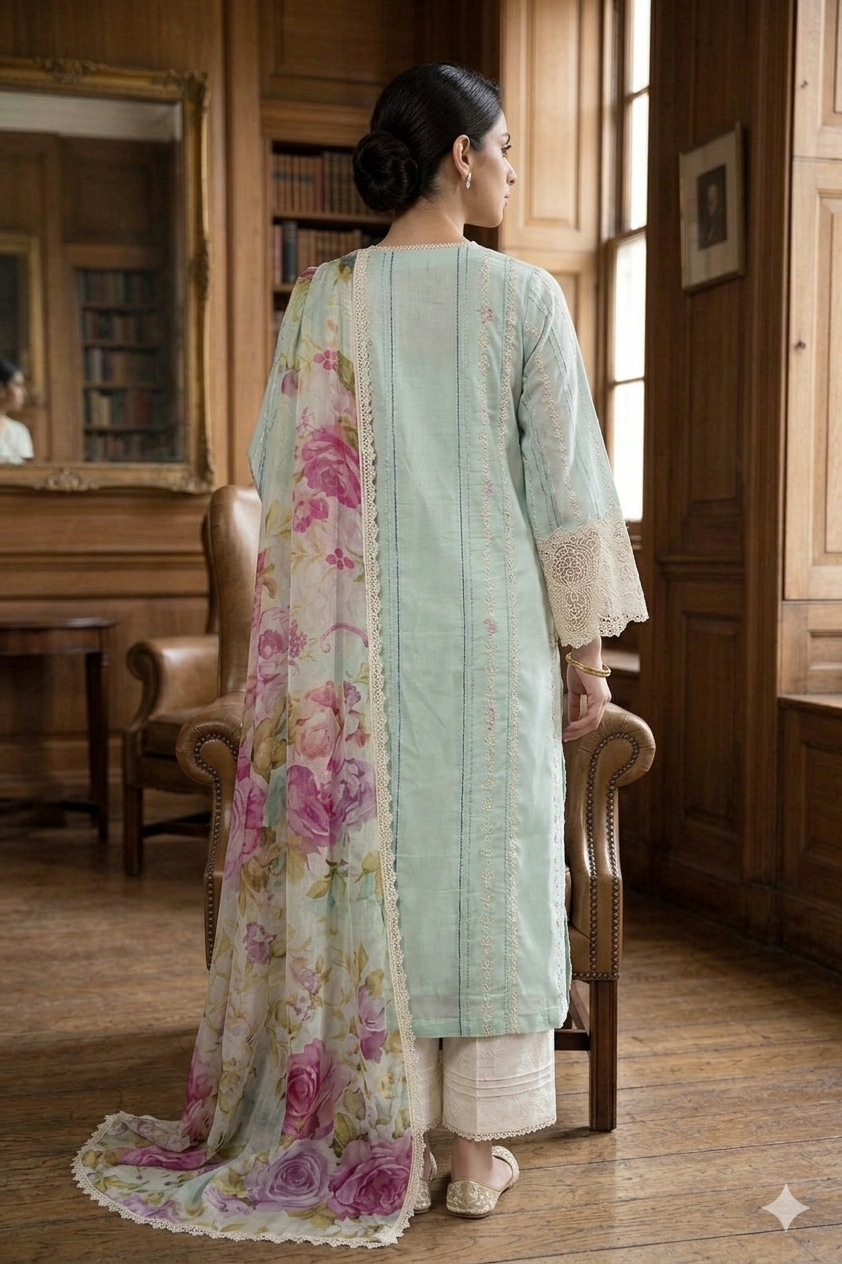 Silakaari Nazakat Pure Lawn Teal Blue Embroidery Pakistani Ready-Made Dress