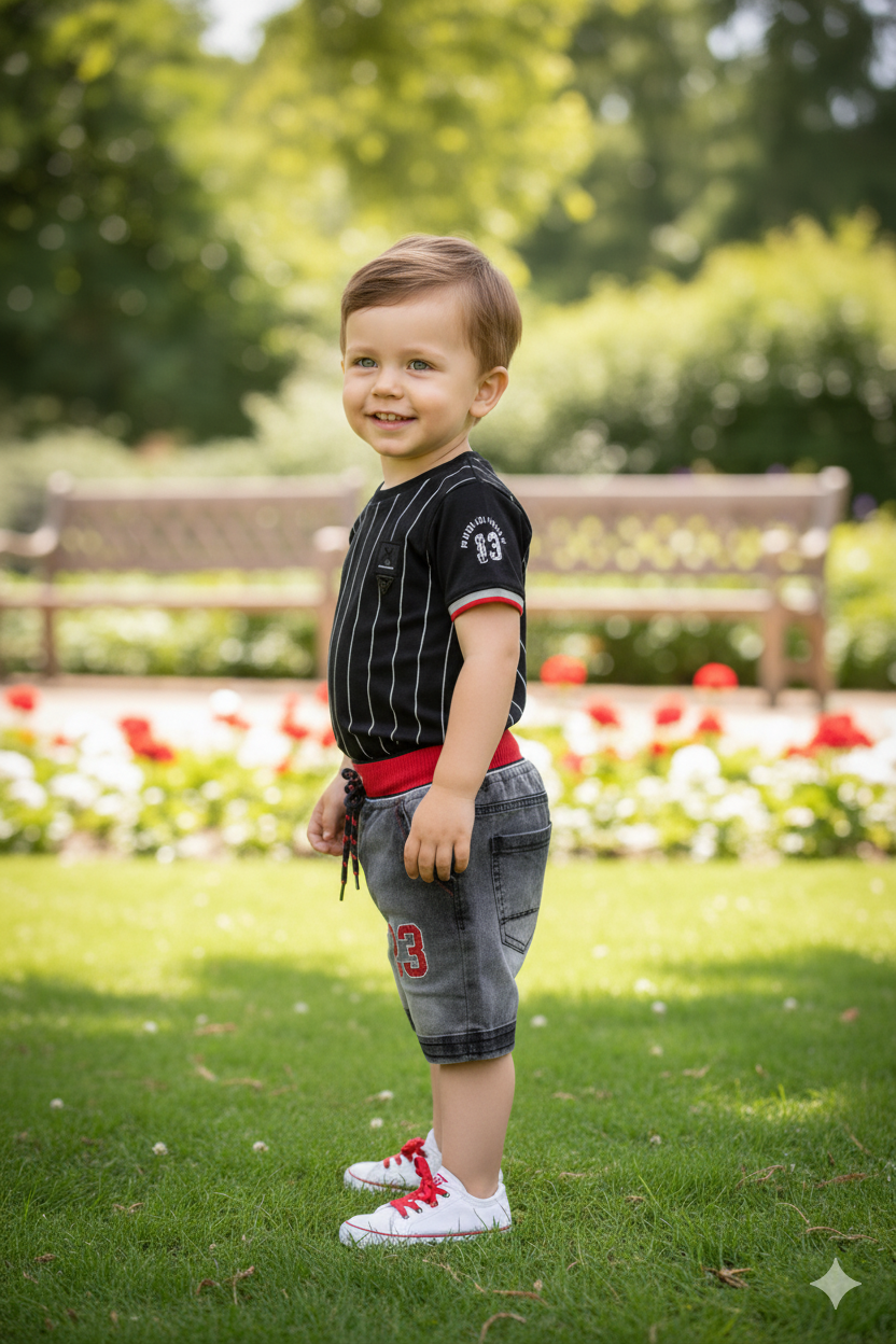 Silakaari Kids Denim Casual T-Shirt & Short Set For Boys