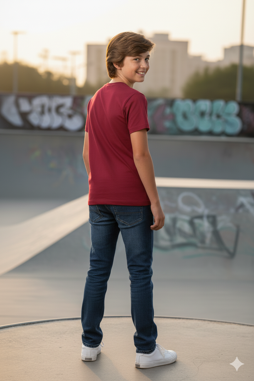 Silakaari Harden Maroon T-Shirt With Black Cargo Denim Jeans Set For Boys