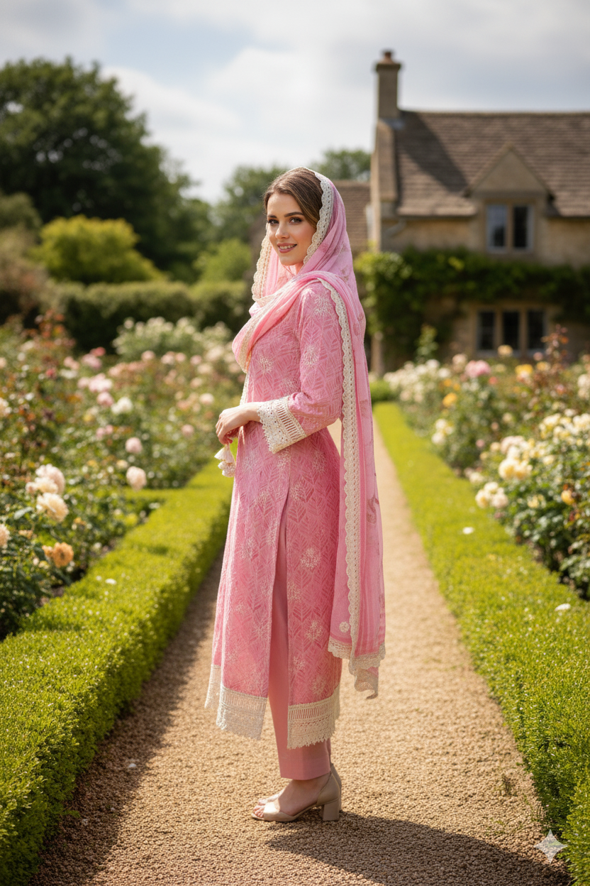 Silakaari Women's Floral Pure Georgette Heavy Lacy Designer Ready-Made  Dress