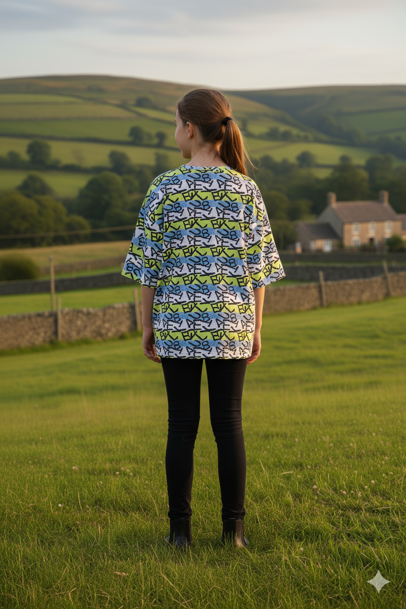 Silakaari Aaima Kids Green Printed T-Shirt With Black Jeans For Girls