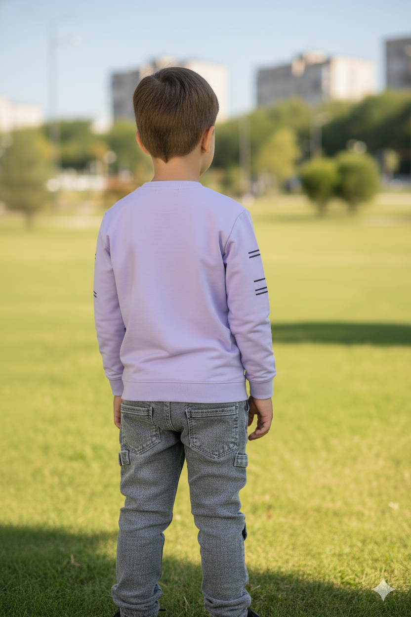 Silakaari Boker Purple T-Shirt With Grey Denim Jeans Set For Boys