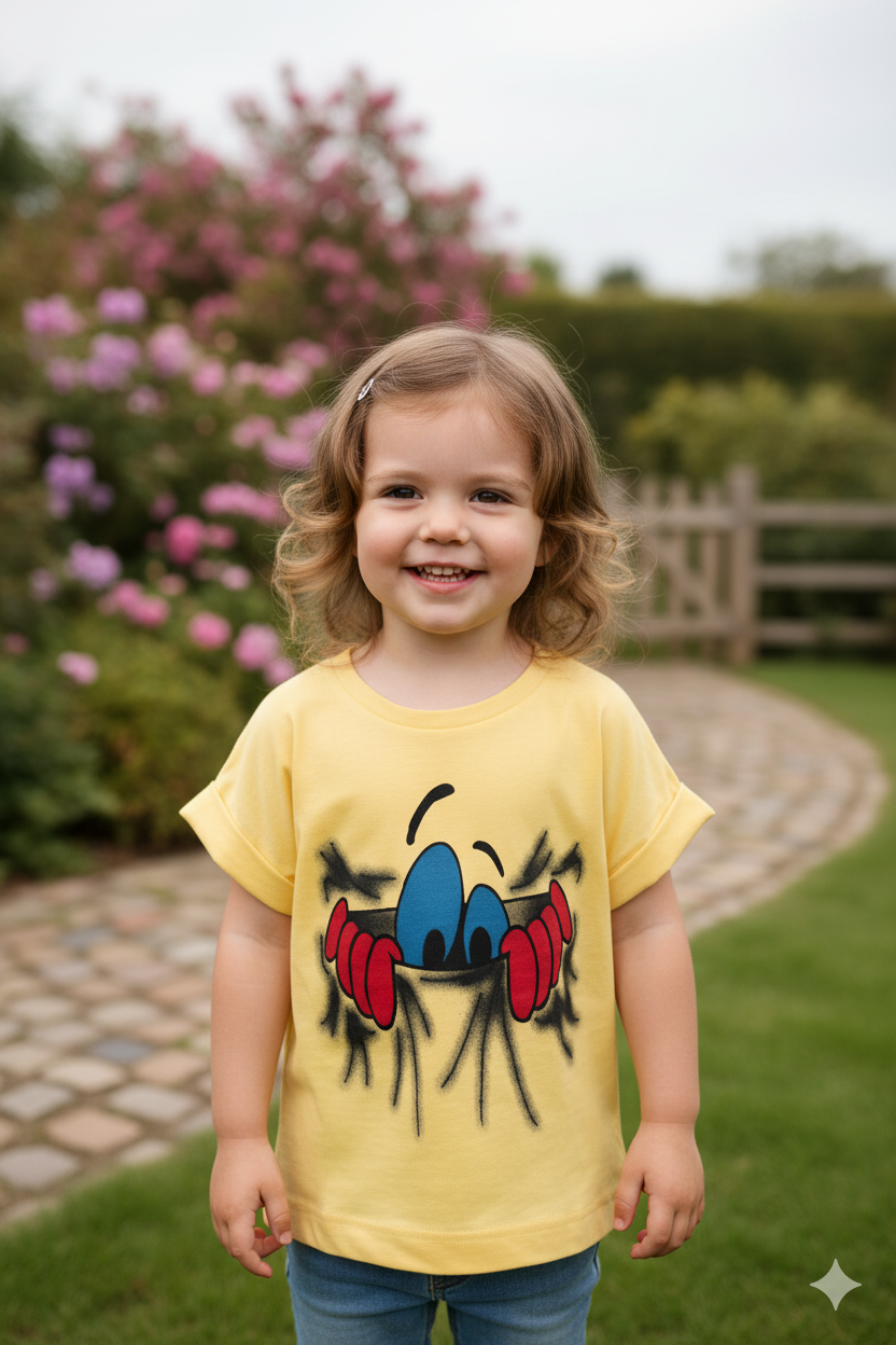 Silakaari Kids Yellow Printed Fancy Top T-Shirt For Girls