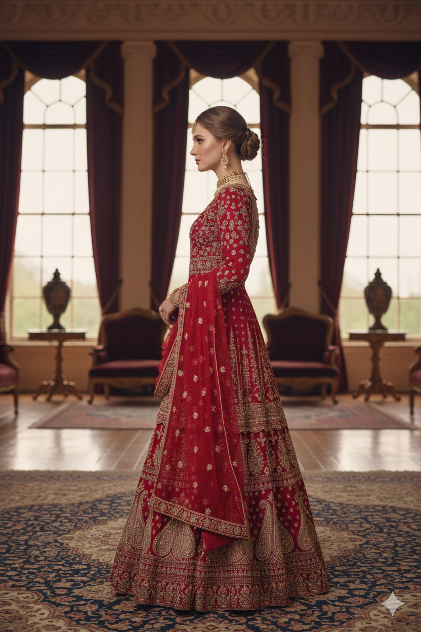 Silakaari Rani Velvet Bridal Lehenga with Zari, Zarkan & Cutdana Work
