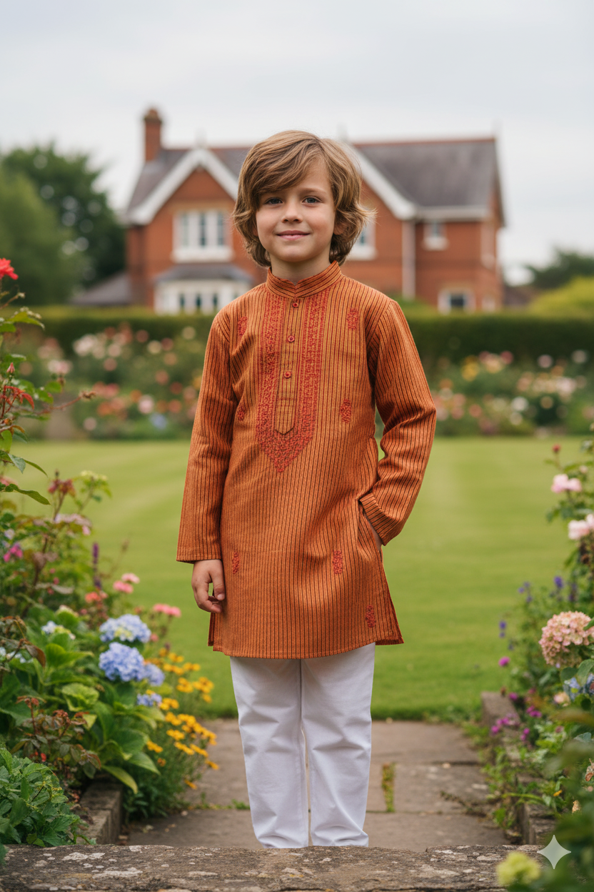 Silakaari Shaurya Brown-Black Pure Lucknowi Chikankari Kurta Pyjama Set For Boys