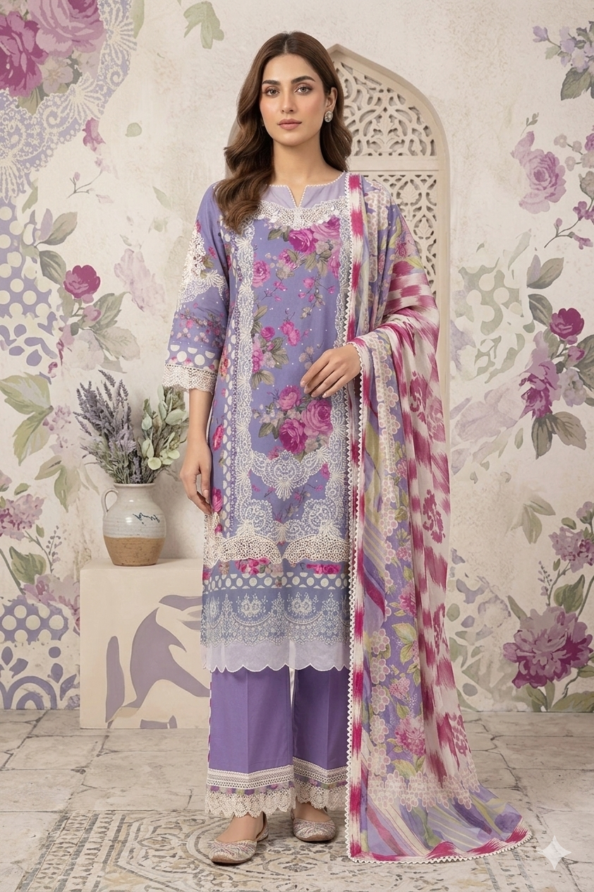 Silakaari Gumaan Pure Lawn Lalick Superior Organza Patch Work Embroidery Pakistani Ready-Made Dress