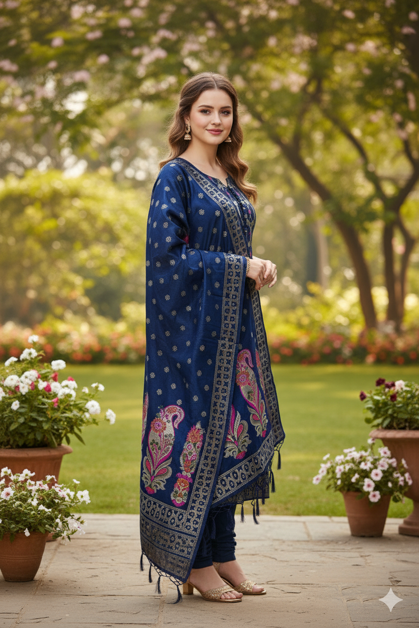 Silakaari Women's Heavy Zari Work Unstitched Dress Material