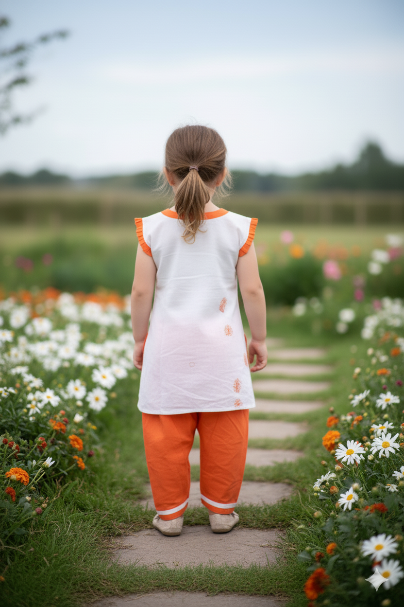 Silakaari Kids Pure Cotton Chikan Lucknowi Kurta Pajama Set For Girls