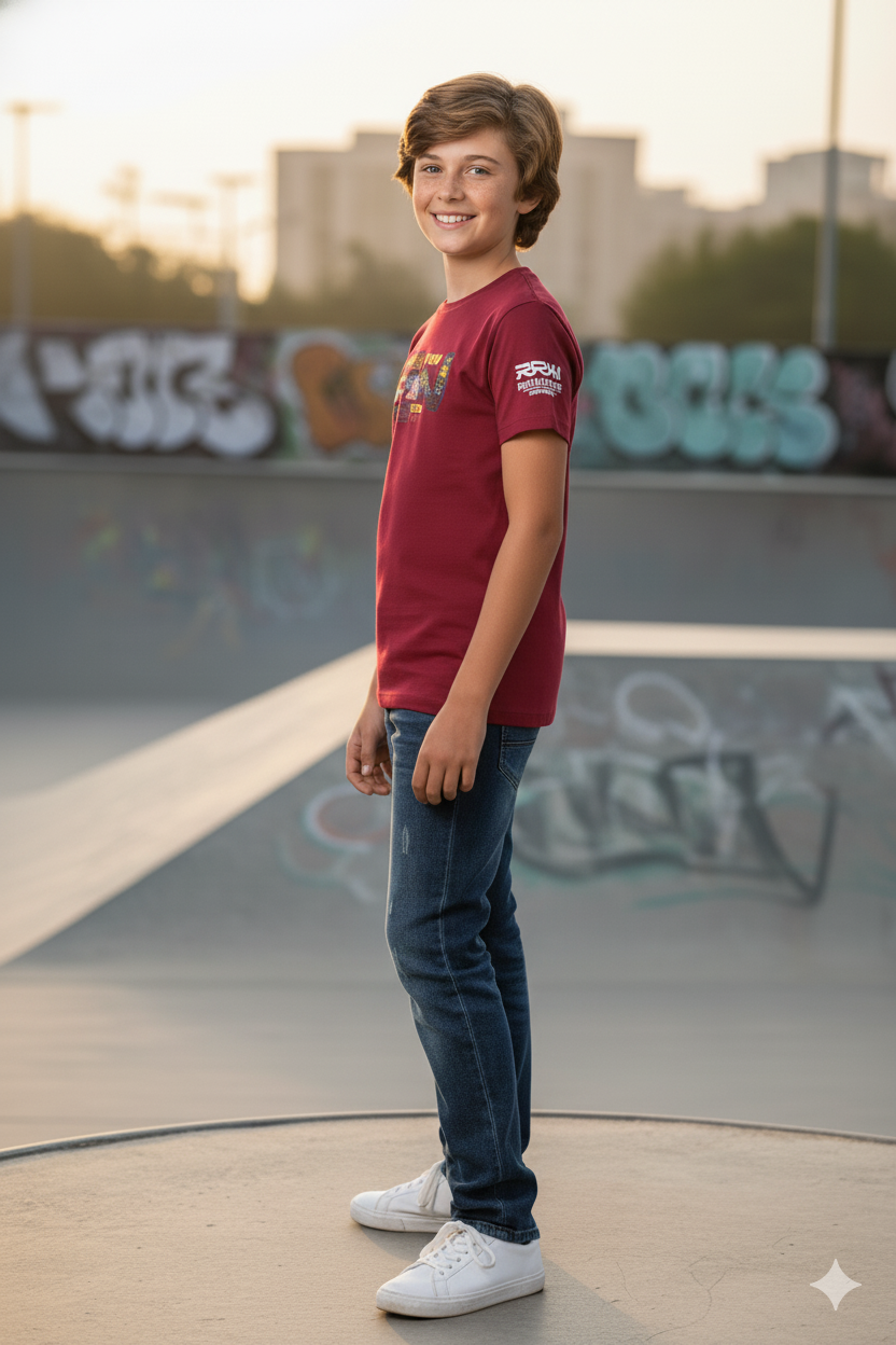 Silakaari Harden Maroon T-Shirt With Black Cargo Denim Jeans Set For Boys