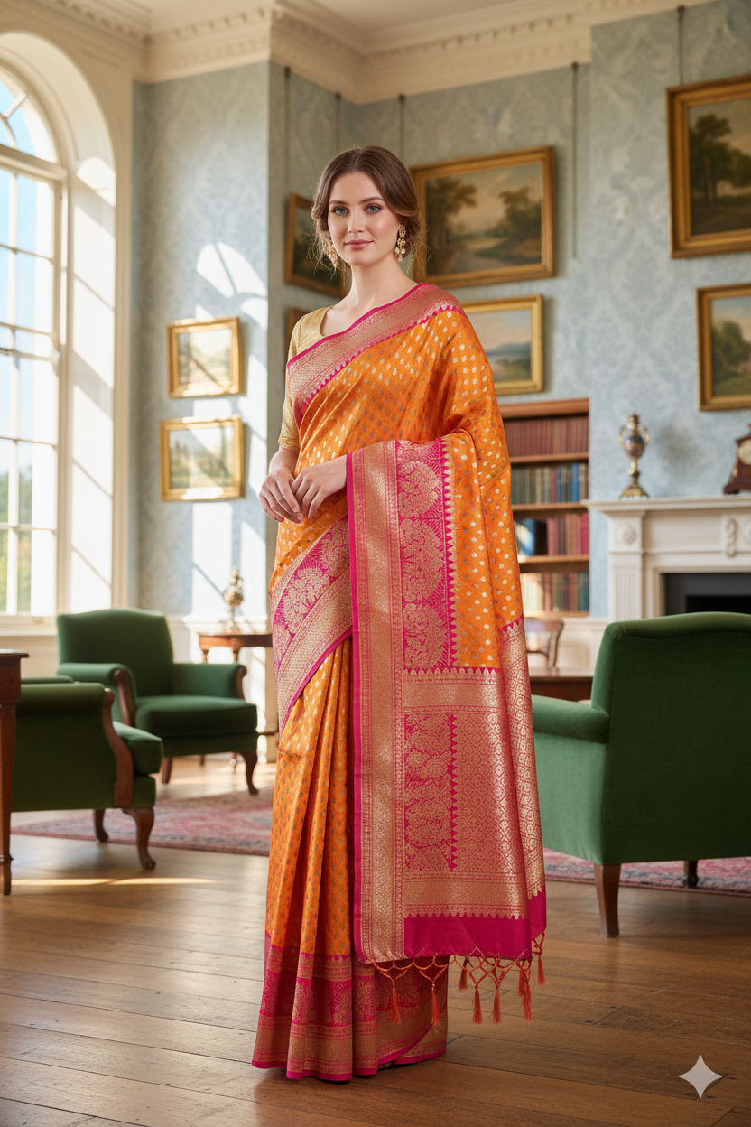 Silakaari Nazakat Sun Yellow Zardosi Hand Work Pure Silk Bridal Saree