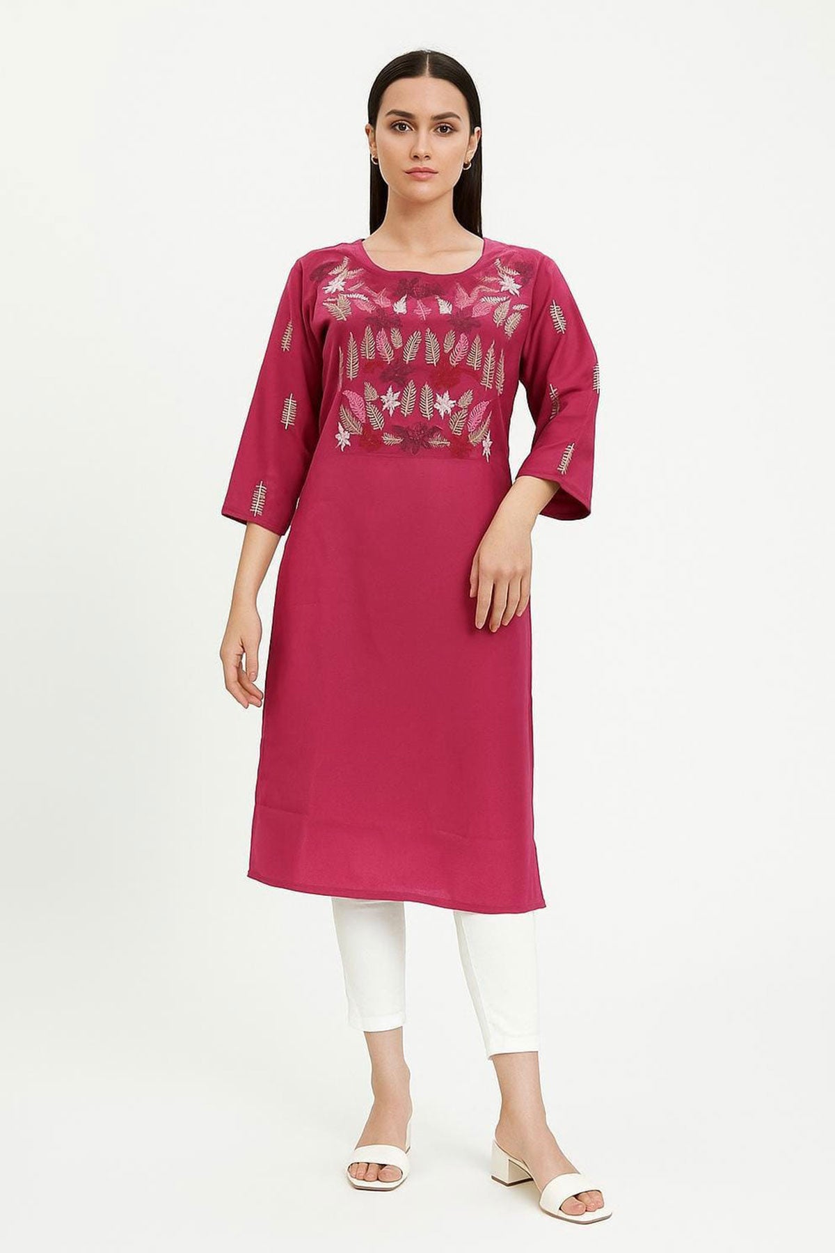 Silakaari Omera Pink loops Embroidered Long kurti