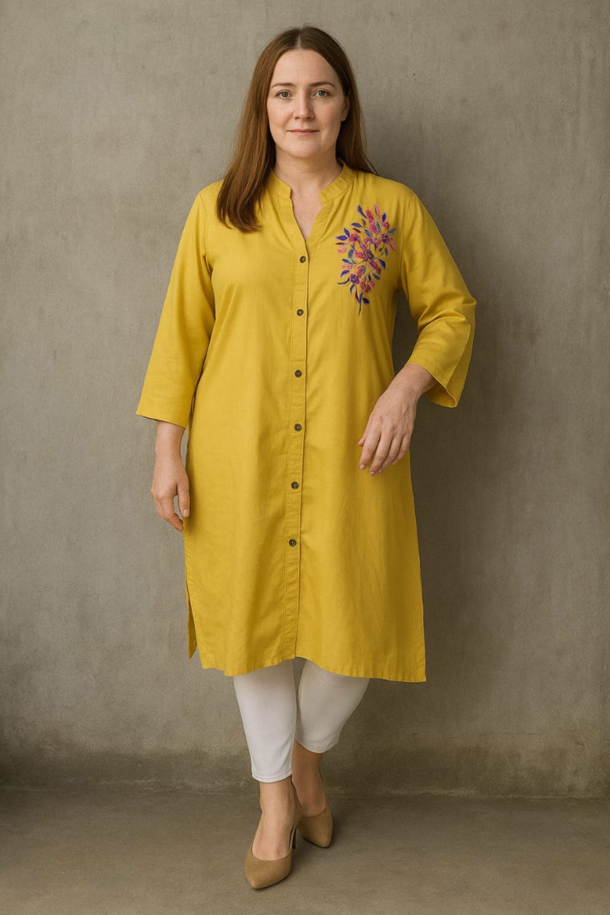 Silakaari Sonia Yellow Rayon Embroidery Long Kurti