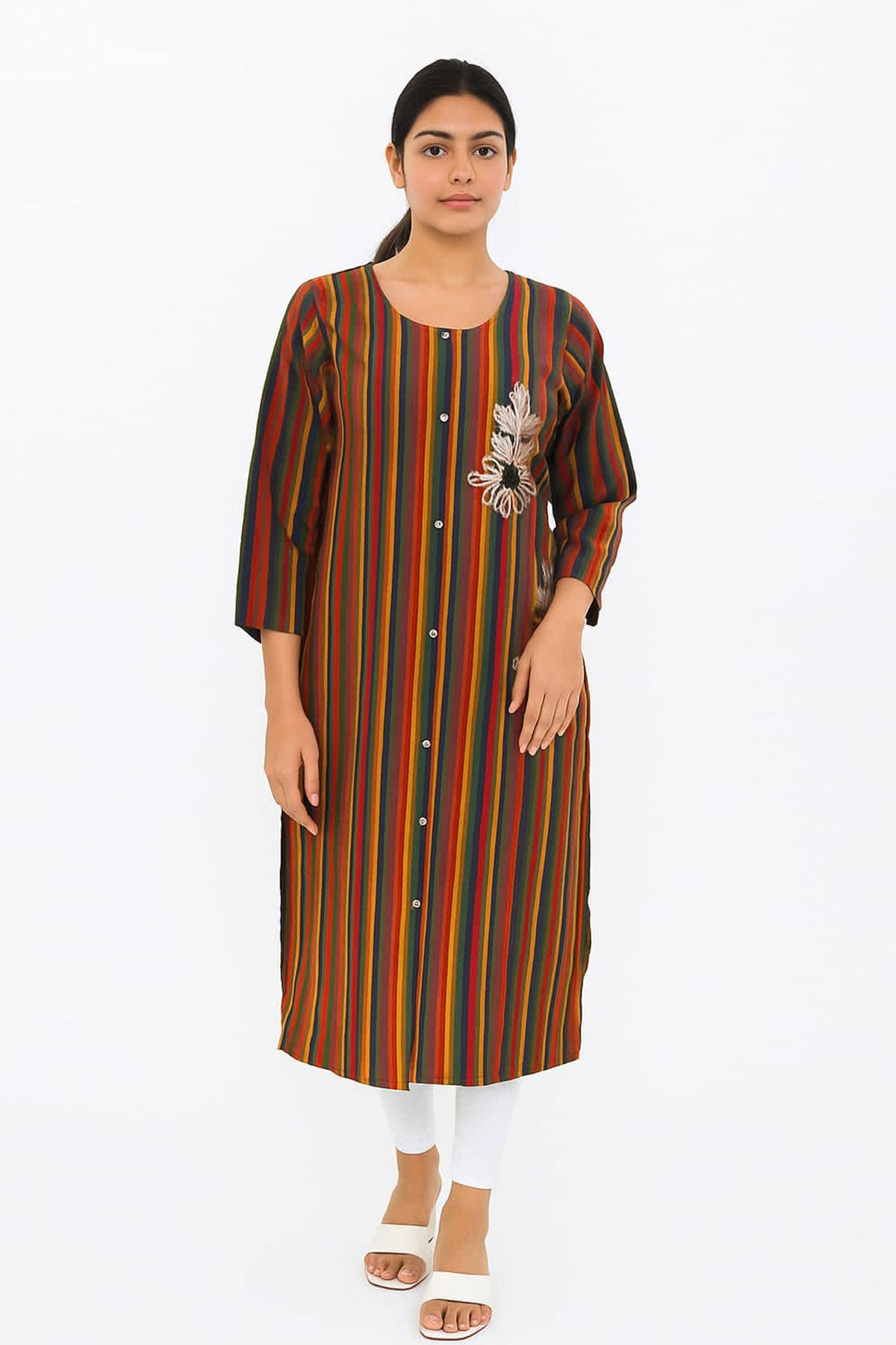 Silakaari Elma Multi-Lining Rayon Gota Patti Long Kurti