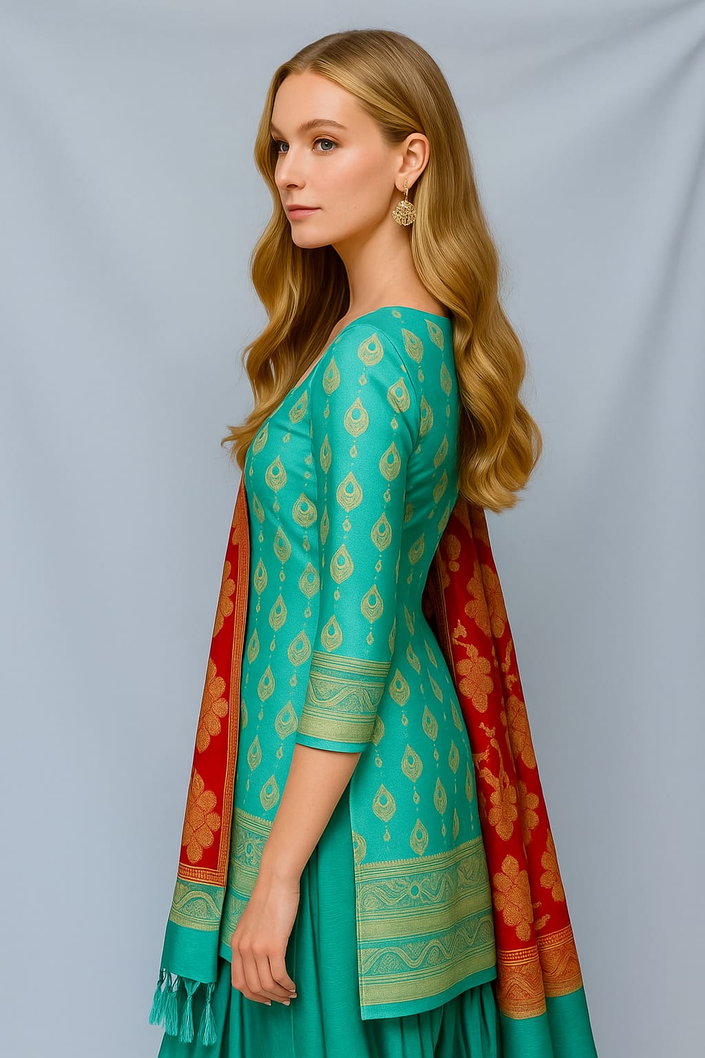 Silakaari Women's Green-Red Heavy Zari Banarasi Work Unstitched Dress Material