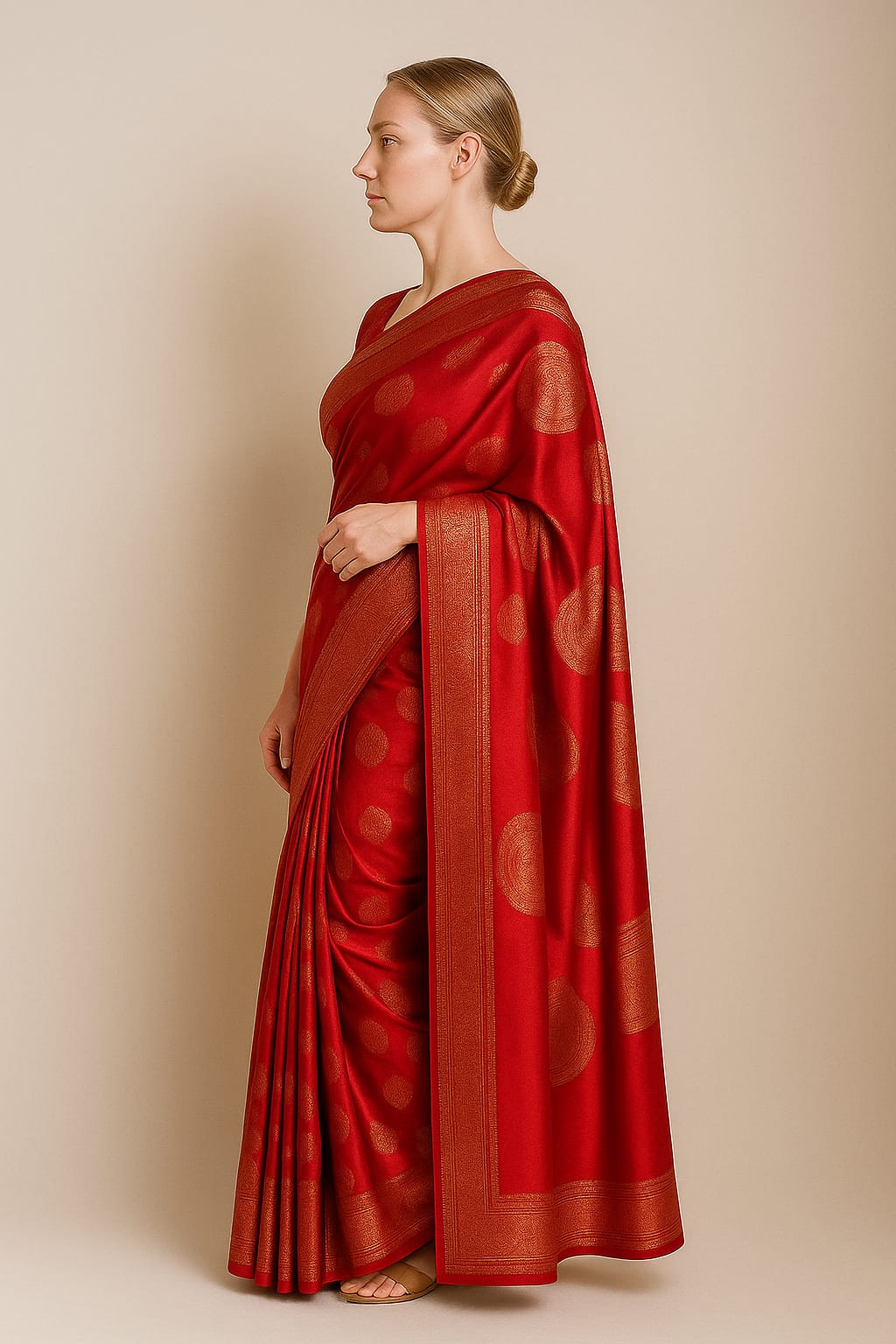 Silakaari Zari Banarasi Tango Gold-Red Woven Brocade Festive Saree