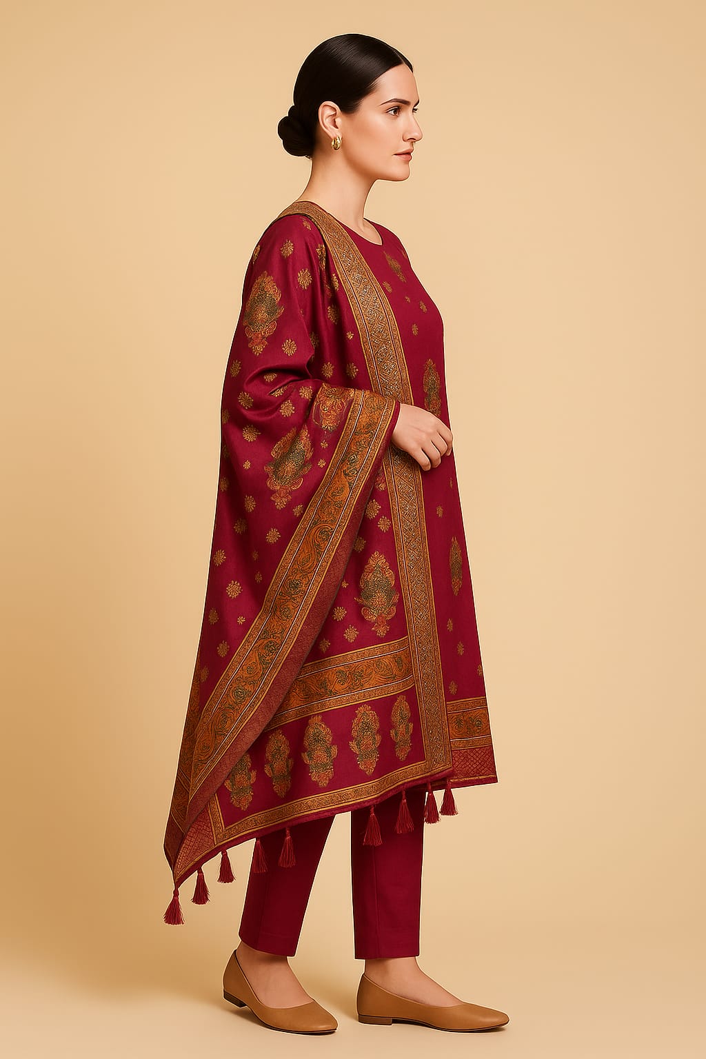 Silakaari Women's Maroon Zari Work Designer Banarasi Unstitched Dress Material